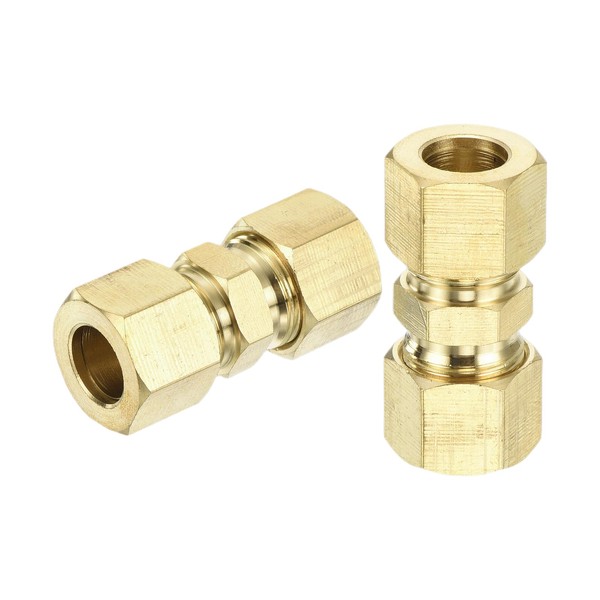 sourcing map 5Pcs Brass Compression Tube Fitting, 3/8" Tube OD