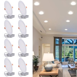 JARLSTAR 8 Inch LED Recessed Light with Junction Box, 8Pack Ultra Thin LED Recessed Lighting.6000K Daylight, No Dimmable,18W 8" Recessed Ceiling Canless Wafer Downlight.Slim Can-Killer Lights,CRI80+