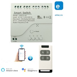 MHCOZY 4 Kanal USB 5 V AC/DC 7-32V Smart WLAN Relais Schaltmodul, eWelink App Fernbedienung, 2,4G Fernbedienung im Lieferumfang enthalten, funktioniert mit Alexa Google Home