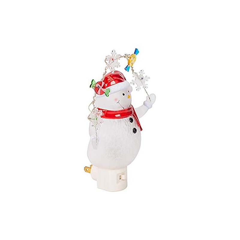 Snowman With Decorative Garland LED 7.75 Inch Acrylic Swivel Plug