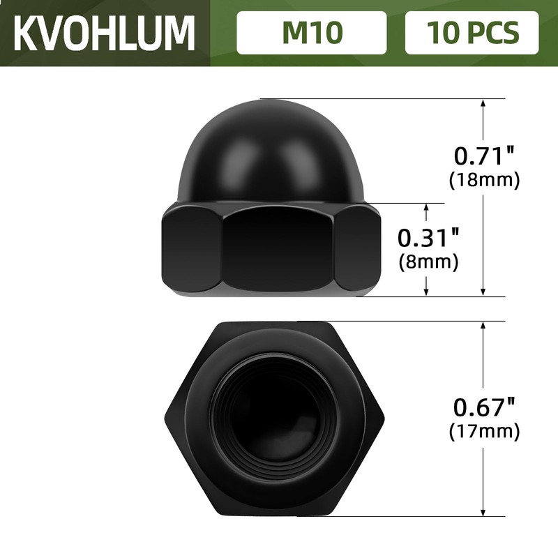M10 Acorn Cap Nuts, 10 PCS Black Coating Acorn Dome