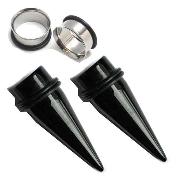 Zaya Body Jewelry 9/16" 14mm Black Tapers and Steel Tunnels Ear Gauging Kit