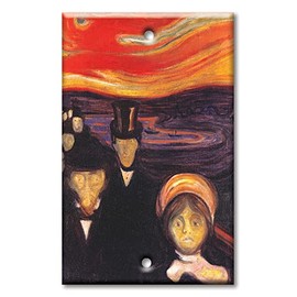 Art Plates - Decorative Printed OverSized - Jumbo Metal Switch Plate - Oversize Decorative Metal Wall Plate - 1 Gang Blank - Munch: Anxiety - (Made in USA)
