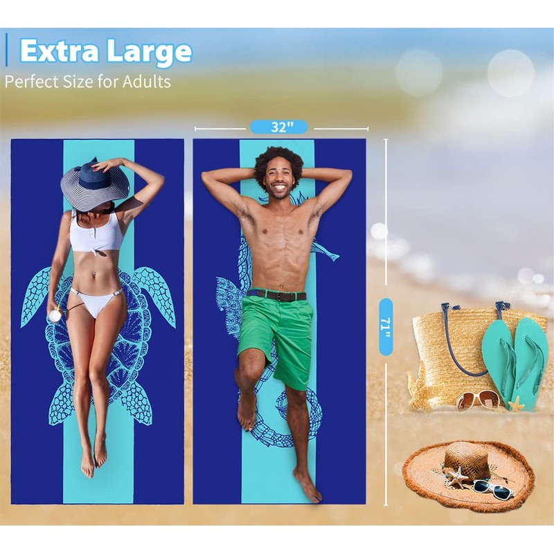 2 Pack Microfiber Lightweight Beach Towel 71"x32" Oversized Extra Large