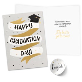 Happy Graduation Day Card with Pre-Printed Message - Stylish Gold Foil Design – Inspirational Greeting Card for Graduates - High School, College, University - Premium Quality with Matching Envelope