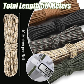 HOVIBU 50 m Paracord 4 mm, Pack of 5 Paracord Cords Rope, 7 Core Strands, 100% Nylon Cord Holds up to 250 kg, for Camping, Survival, Outdoor, Dog Lead, Collar Bracelet