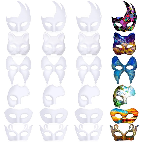 Leyndo 24 Pack Paper Mache Masks Half Face White Masquerade