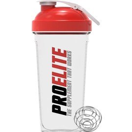 PROELITE 700ml Protein Shaker Bottle with Transparent Shaker Bottle with Stainless Steel Mixing Ball, BPA- and Leakproof Flip On Lid, Odourless, Temperature Safe (Transparent Cup/Red Lid, 700ml)