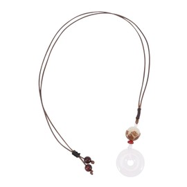 FRCOLOR Lotus Carved White Jade Pendant Necklace for Women Elegant Jewelry Natural Jade for Women and Teen Girls Stylish for Special Occasions