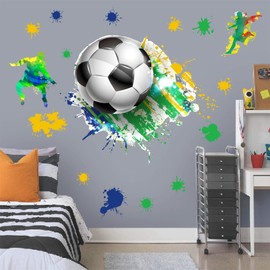 3D Football Stickers Football Wall Stickers for Bedrooms for Boys Soccer Wall Decals Removable Football Players Wall Decals Sport Wall Art Stickers for Kids Room Playroom Teens Room Gift Accessories