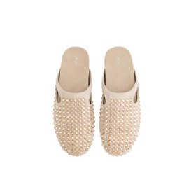 JW PEI Women's Athena Artificial Crystal Flat Mules - Beige