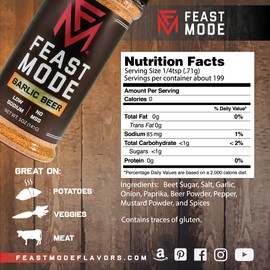 Garlic Beer - Feast Mode Flavors - Low Sodium, No MSG, All Natural, Meal Prep Seasoning, Healthy, Garlic Powder, Beer Flavoring