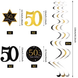 Dacitiery 50th Birthday Party Hanging Swirls Decorations, Birthday Party Decorations,22PCS Shiny Celebration Hanging Swirls Decorations for 50th Birthday Party Supplies
