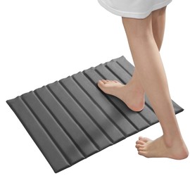 Volminex Stone Bath Mat, Foldable Diatomaceous Earth Non Slip Bath Mat, Absorbent and Quick Drying PU Leather Fabric, Stone Drying Mat for Bathroom Floor, Natural, Easy to Clean (Dark Gray, 24"×16")