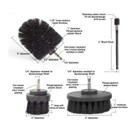 SHYN ABRASIVES 4 PACK Black Ultra Stiff Drill Brush SET for Heavy Duty Cleaning