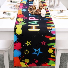 Bigqin Camino de Mesa Feliz Cumpleaños, Happy Birthday Estilo Fiesta Tela Oxford Mantel Decoración para Comedor Cocina Cafetería Hogar Interior Bar Decoración de Fiesta, 180*30cm/70.86*11.81"