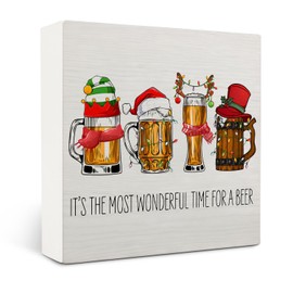 OVAcational Christmas Beers Wooden Box Sign Desk Decor,Christmas Bar Decor,Christmas Drinking Wooden Block Box Sign Decoration For Home Office Shelf Table Decor 5x5 Inches,Beer Gifts For Beer Lover