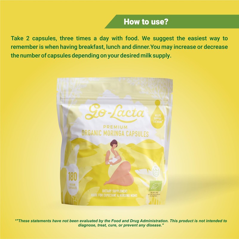 Go-Lacta 100% Organic Premium Moringa Capsules for Breastfeeding - Build