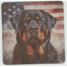 Rottweiler Dog Breed Patriotic American Flag Beverage COASTER
