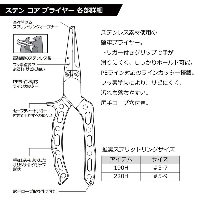 Daiwa 190H Stainless Core Pliers, Blue Black, Full Length 190mm