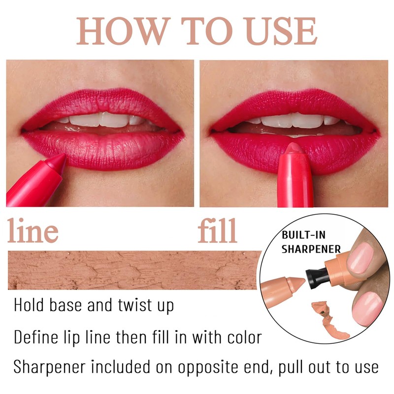 Matte Nude Lip Liner And Lipstick Set With Built-in Sharpener,