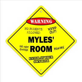 Myles' Room Sign Crossing Zone Xing | Indoor/Outdoor | 12" Tall Kids Bedroom Decor Door Children's Name boy Girl