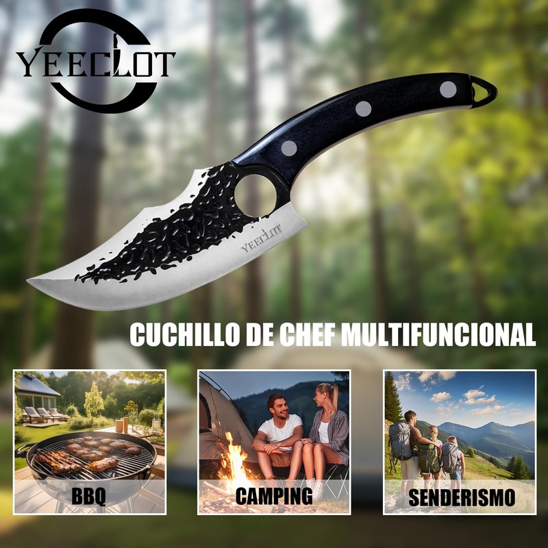 Cuchillo Forjado a Mano Vikingo，Yeeclot Martillado Cuchillos Chef De Cocina