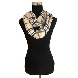 Unisex Women's Stylish Plaids & Check Cashmere Winter Infinity Cowl Scarf (Ivory)