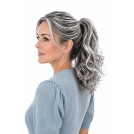 CAISHA 14" Wavy Clip On Ponytail With Butterfly Clip Hairpiece Heat-resistant Synthetic Fibres Gray Mix H126