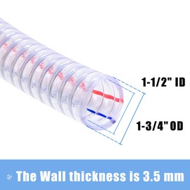 QuQuyi 1-1/2 Inch ID x 1-3/4 Inch OD Heavy-Duty Steel Wire Suction PVC Flexible Tubing High Pressure UV Chemical Resistant Thick Vinyl Hose Tube, 10 FT