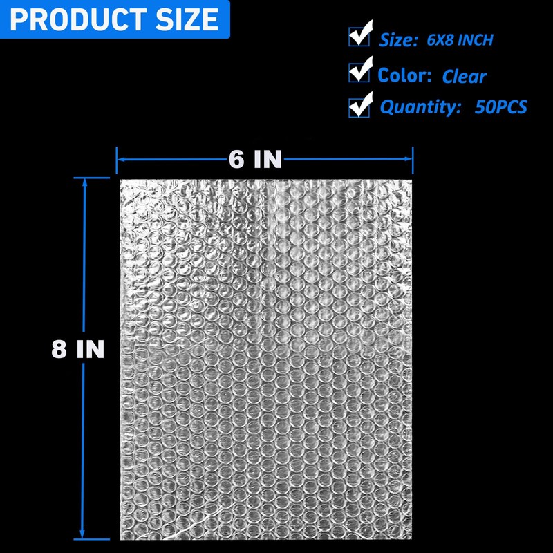 50 Pcs Clear Bubble Pouches Bags, 6”x 8” Thickening Shockproof