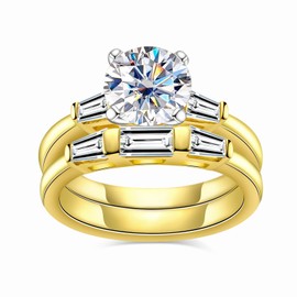 Idocare Wedding Bridal Set All Moissanite Main Stone 2ct D Color 14K Yellow Gold Plated 925 Sterling Silver Rings for Women size 5