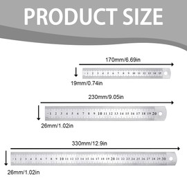 3 Stainless Steel Rulers, Rulers, Measuring Tools, Suitable for Engineering, Teaching and Office, 15 cm/20 cm/30 cm (4, 8, 12 Inches)