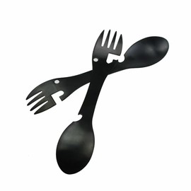 Travel Cutlery - Premium Titanium Spork Reusable- Portable Camping Cutlery Set,Bottle Can Opener Outdoor Spoon Fork Eating Multi-Tool Utensil (2PCS Black)