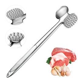 LAINIKE Meat Tenderiser Stainless Steel Meat Hammer Double-Sided Meat Tenderiser with Non-Slip Handle Non-Stick 24.5 cm Stainless Steel for Steak Cutlets Pork Chicken