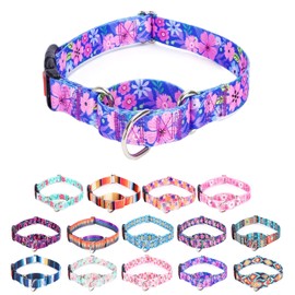 Moonpet Martingale Collar for Dogs Adjustable Soft Durable Dog Collar for Small Medium Large Boy and Male Dogs No Pull No Slip Safety Buckle Dog Collars-Dark Flower/Large