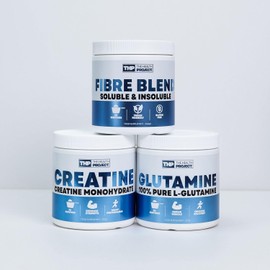Fibre Blend, Creatine Monohydrate & L-Glutamine – Soluble & Insoluble Fibre (240g, 30 Servings), Bulk Creatine Monohydrate Powder (250g, 50 Servings), Pure L-Glutamine Powder