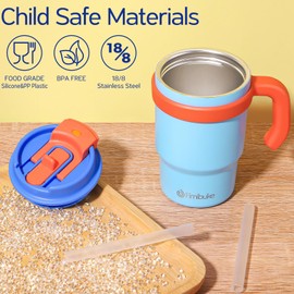 Fimibuke Kids Insulated Tumbler with Handle & Straw - 16oz Leak Proof Toddler Tumbler with Sip/Swig 2-in-1 Lid, BPA FREE 18/8 Stainless Steel Kids Water Bottle Drinking Cups Travel Mugs for Boys Girls