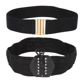 HDGSAFD 1 Elastic Belt and 1 Decorative Belt, Wide Belt for Women, Versatile Fashion Belt, Clothing Accessories, Black gold, M