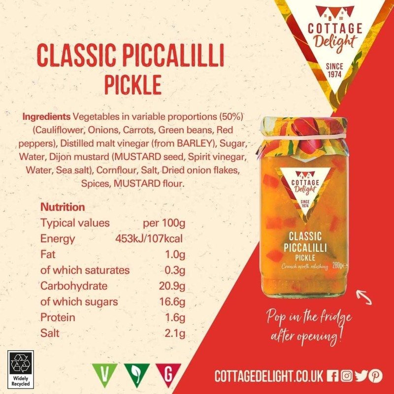 Cottage Delight Classic Piccalilli Pickle, 280 gram