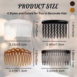 36 Pieces French Side Combs, Fine Hair Combs Slides Decorative Comb with Teeth, Plastic Side Hair Twist Hair Clips Accessories for Women Bridal Wedding Veil Girls Thick and Fine Hair (4 Styles)