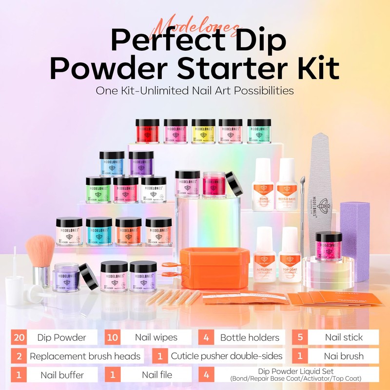 Modelones Dip Powder Nail Kit Starter, 20 Colors Summer Clear