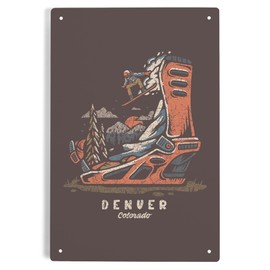 Lantern Press 6x9 Inch Metal Sign, Denver, Colorado, Snowboard Binding