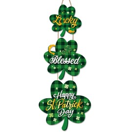 Xylocore St Patricks Day Door Decorations, Shamrock Shaped Hanging Sign for St. Patrick's Day Decor, St Patricks Day Shamrock Wreaths for Front Door, St Patty's Day Decorations Indoor Outdoor