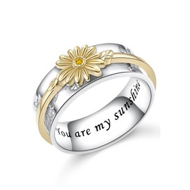 Ladytree Daisy Anxiety Fidget Rings You Are My Sunshine Flower Spinner Spinning Ring Sterling Silver ADHD Stress Worry Statement Ring for Women Size 9