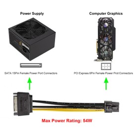 J&D 6 Pin to SATA Power Cable, (2 Pack) SATA 15 Pin to 6 Pin PCI Express (PCIe) Graphics Video Card Power Adapter (20 cm/8 Inch)