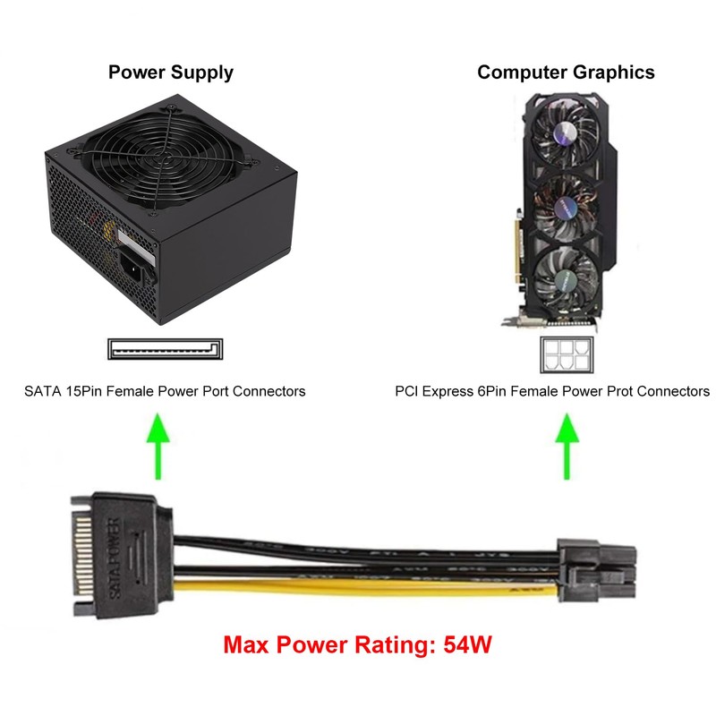 J&D 6 Pin to SATA Power Cable, (2 Pack) SATA