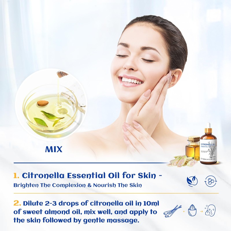 HIQILI 100ML Citronella Oil for Homemade Sprays, Add to Diffuser,
