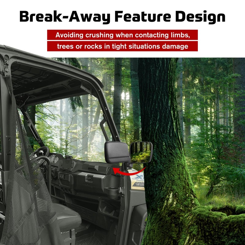 Wide Side Mirrors for Polaris Ranger XP 1000, Adjustable Clear