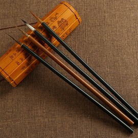 Set of 4 Ink Paintings, Fine Fine Line Brushes, People Flower and Bird, Line Drawing, Brush